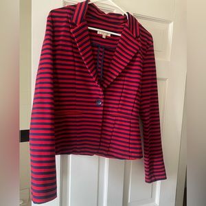 KENAR DESIGNER WOMEN NAVY BLUE/RED STRIPED BLAZER. SIZE M.